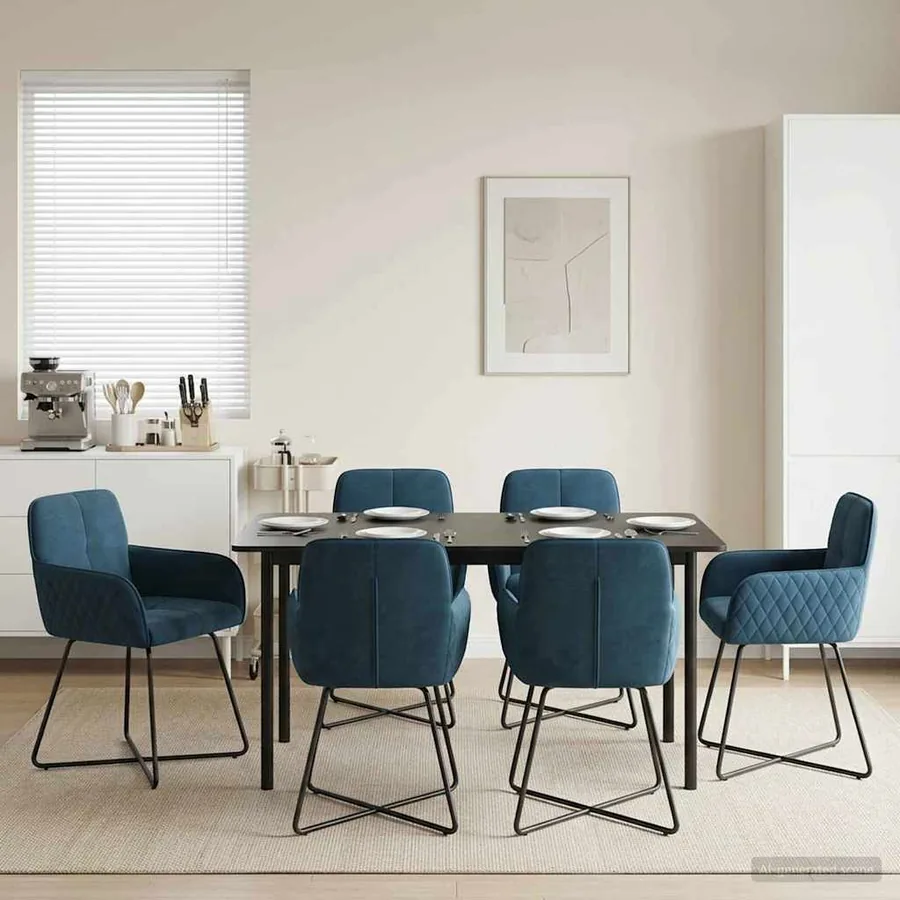 Chaises de salle à manger 6 pcs Velours Bleu 59 x 56,5 x 86 cm