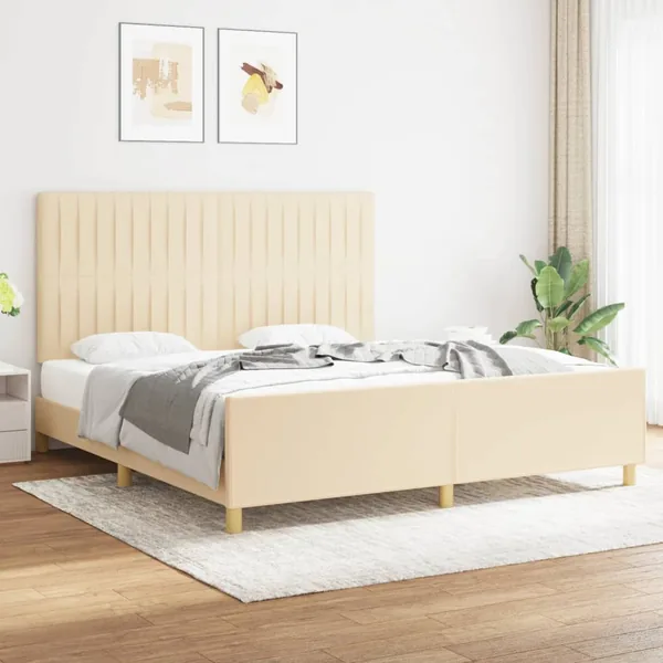 Cadre de lit sans matelas crème 180x200 cm tissu