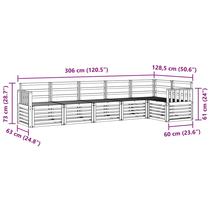 Ensemble de canapés d'extérieur 6 pcs Blanc 306 x 128,5 x 73 cm - 7