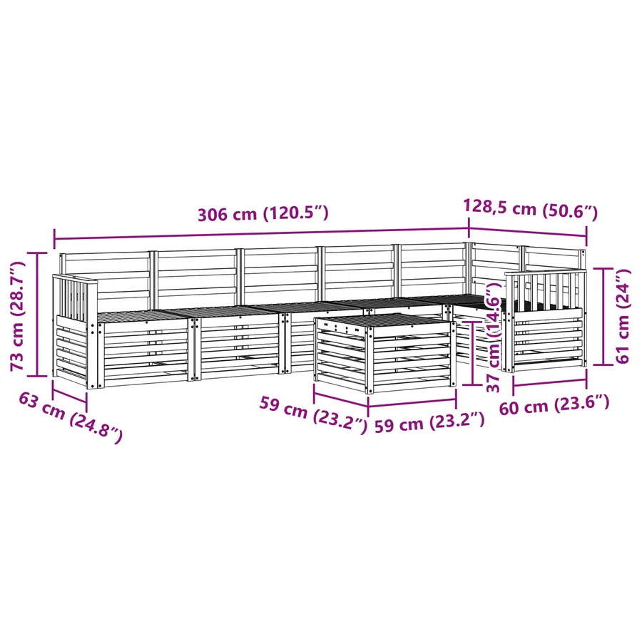 Ensemble de canapés d'extérieur 7 pcs Blanc 59 x 59 x 37 cm - 9