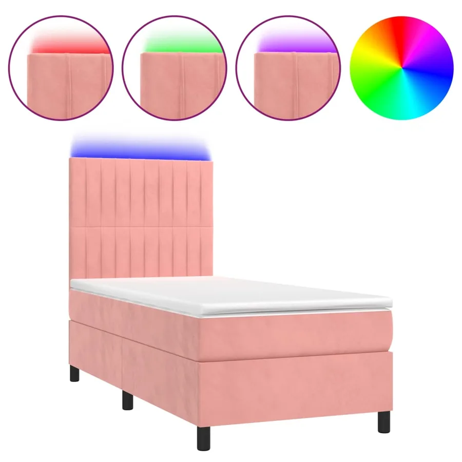 Sommier à lattes de lit avec matelas LED Rose 90x190 cm Velours - 2