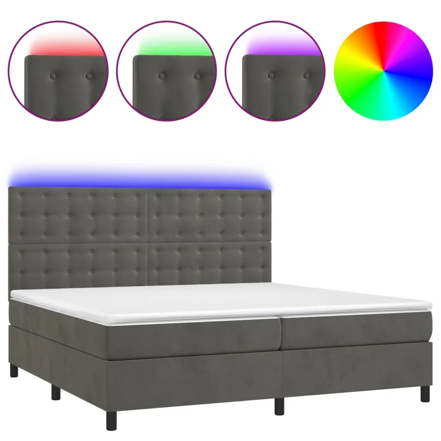 Sommier à lattes de lit matelas et LED Gris foncé 200x200 cm - 2
