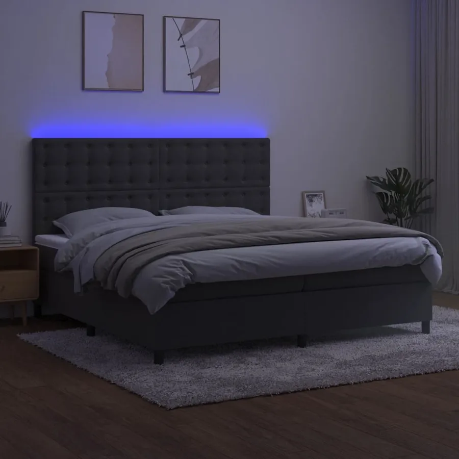 Sommier à lattes de lit matelas et LED Gris foncé 200x200 cm - 4