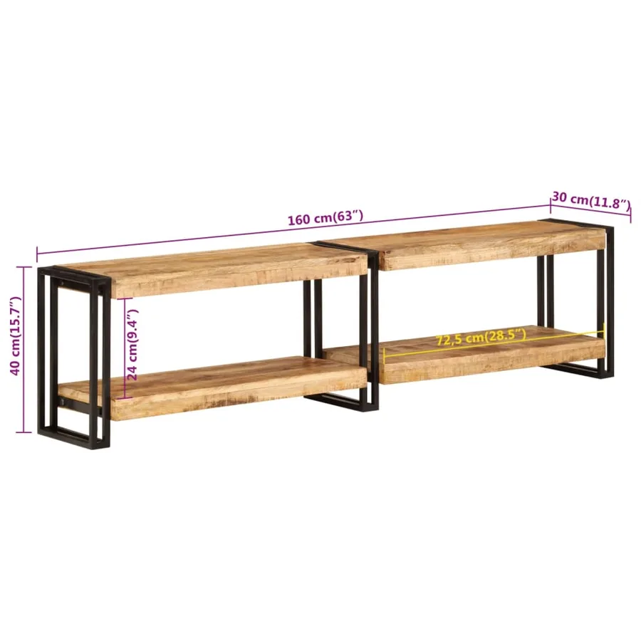 Meuble TV 160x30x40 cm bois massif de manguier - 7