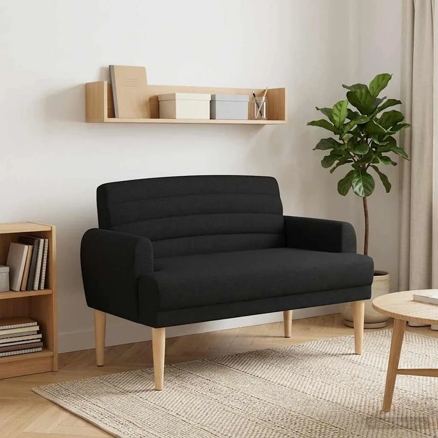 Canapé love seat avec capitonnage en boutons Noir Tissu