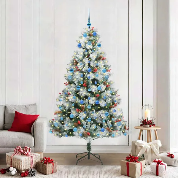 Sapin de Noël artificiel Vert et blanc 210 cm