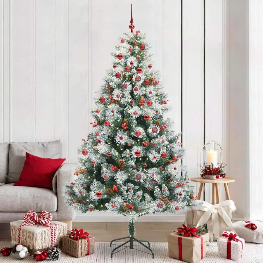 Sapin de Noël artificiel Vert et blanc 210 cm