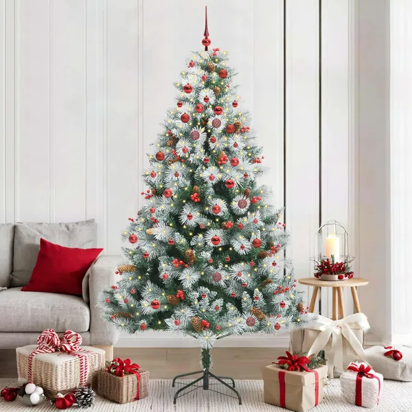Sapin de Noël artificiel Vert et blanc 210 cm