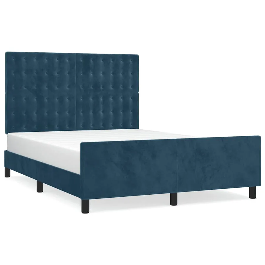Cadre de lit sans matelas bleu foncé 140x190 cm velours - 2