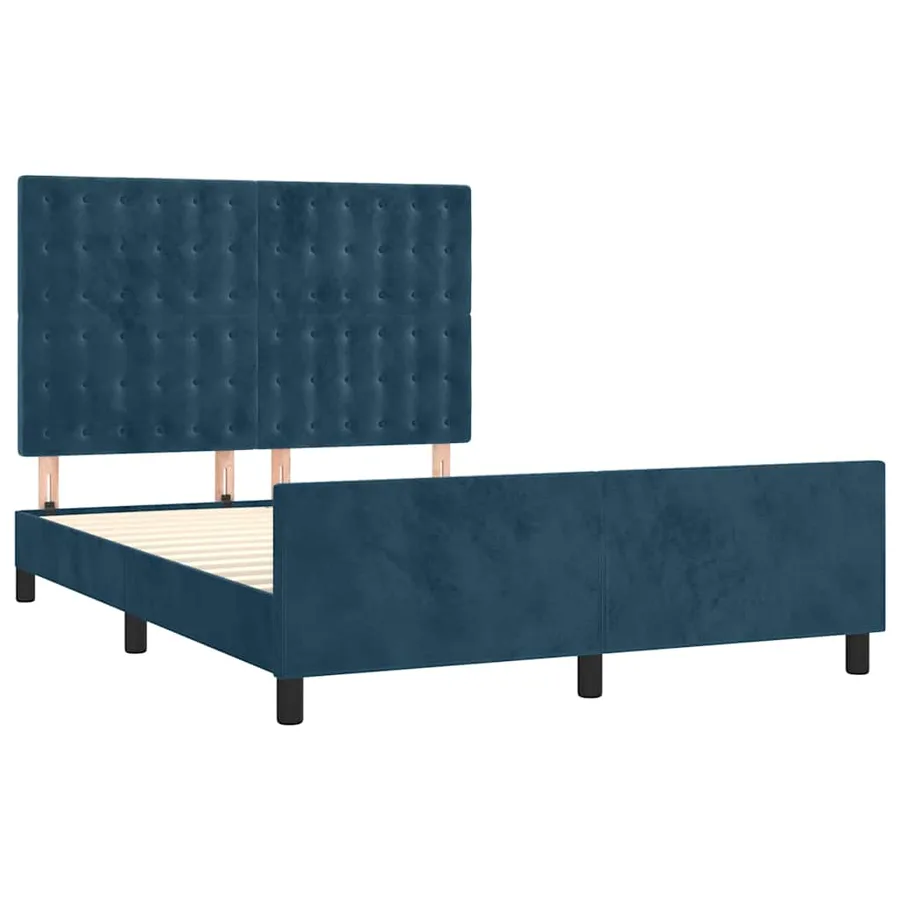 Cadre de lit sans matelas bleu foncé 140x190 cm velours - 4
