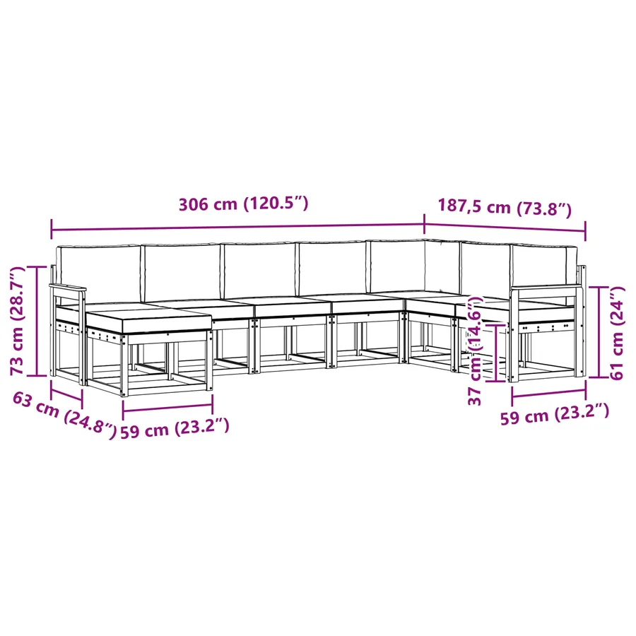 Ensemble de canapés d'extérieur 8 pcs Blanc et gris clair - 7