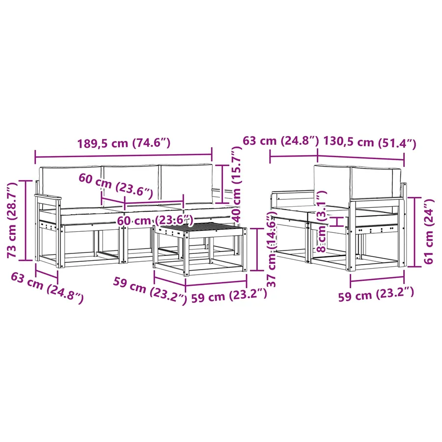 Ensemble de canapés d'extérieur 6 pcs Blanc et gris clair - 7