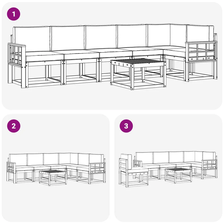 Ensemble de canapés d'extérieur 7 pcs Blanc et gris clair - 7