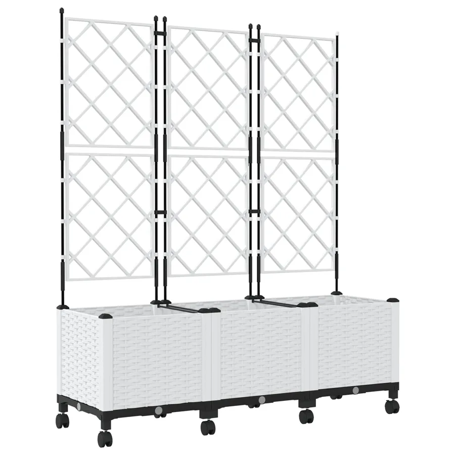Bac de jardin avec treillis et roues 3 pc Blanc PP - 2