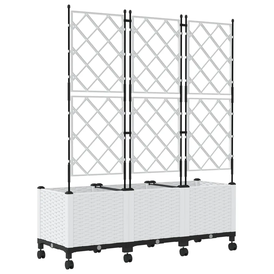 Bac de jardin avec treillis et roues 3 pc Blanc PP - 4