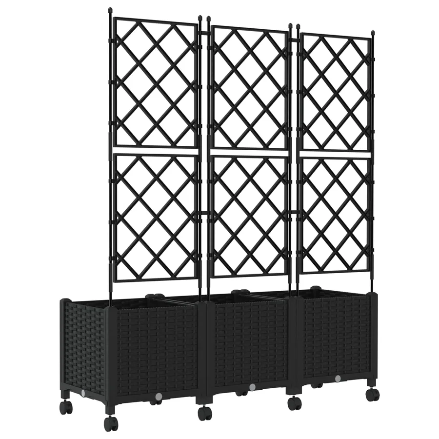 Bac de jardin avec treillis et roues 3 pc Noir PP - 4