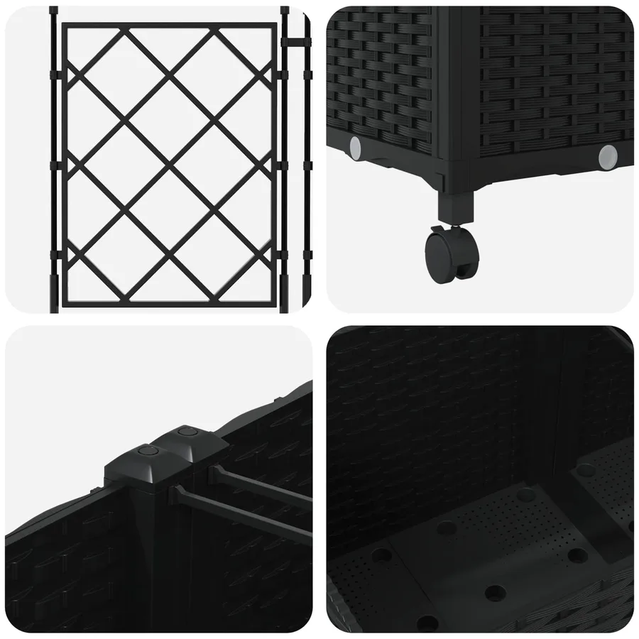 Bac de jardin avec treillis et roues 3 pc Noir PP - 5