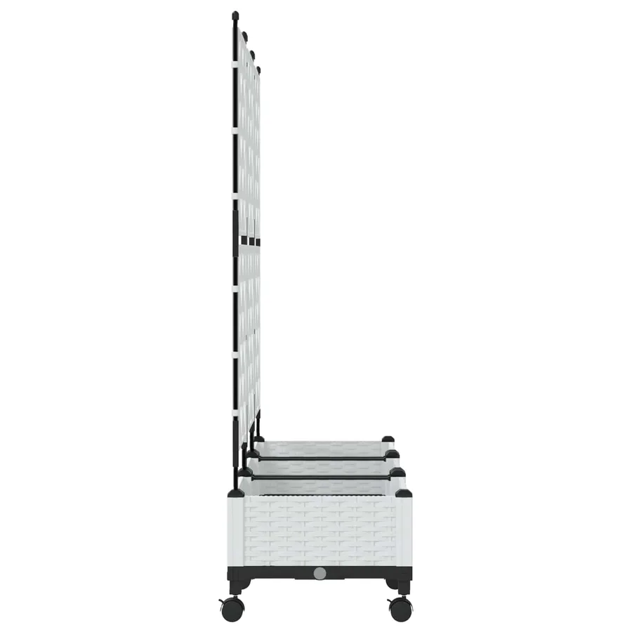 Bac de jardin avec treillis et roues 3 pc Blanc PP - 3