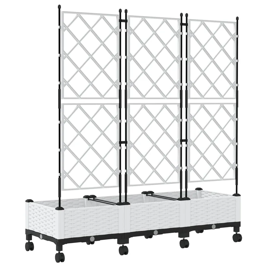 Bac de jardin avec treillis et roues 3 pc Blanc PP - 4
