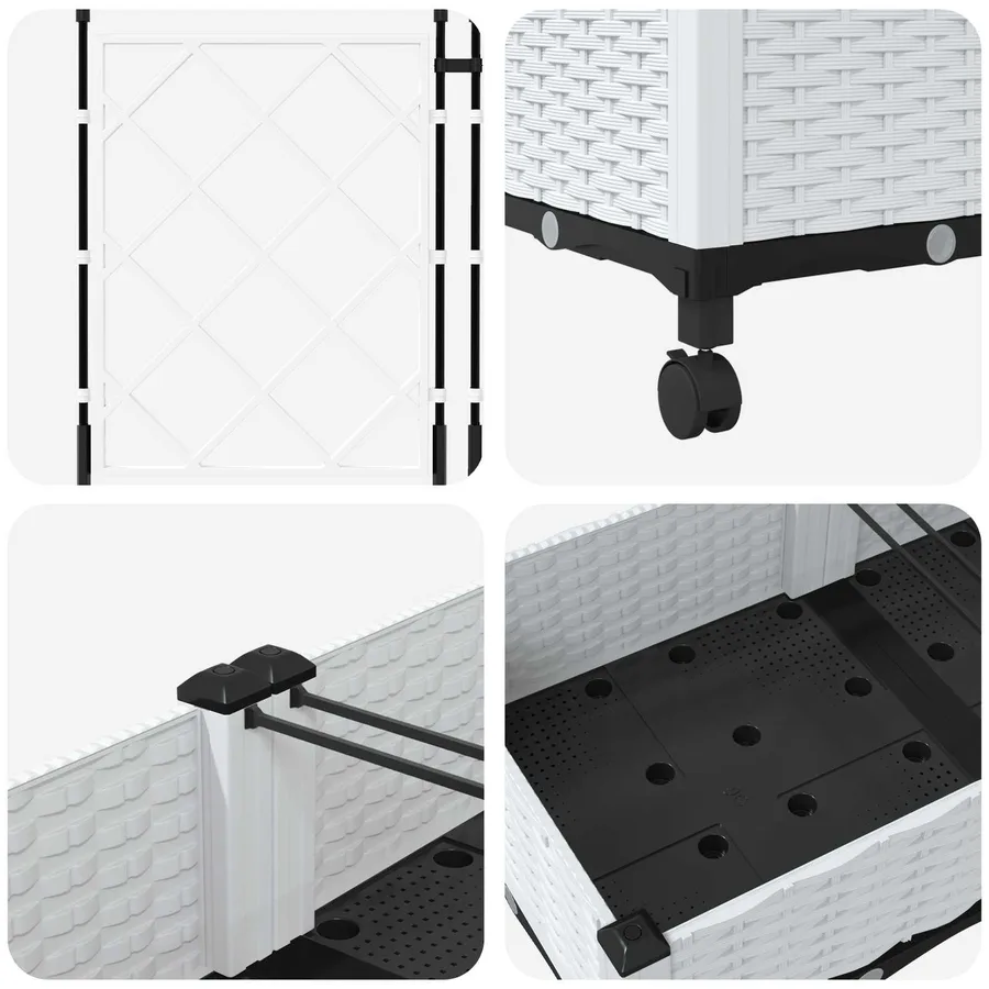 Bac de jardin avec treillis et roues 3 pc Blanc PP - 5