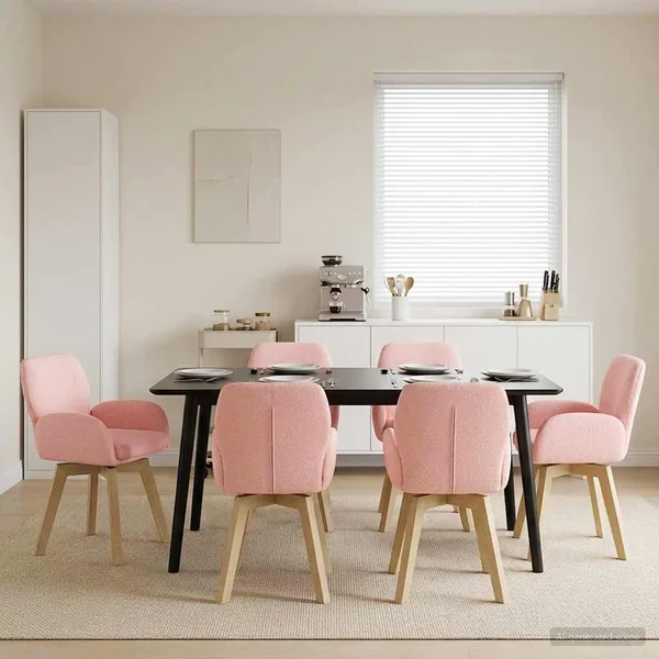 Chaises de salle à manger pivotantes 6 pcs Bouclé Rose