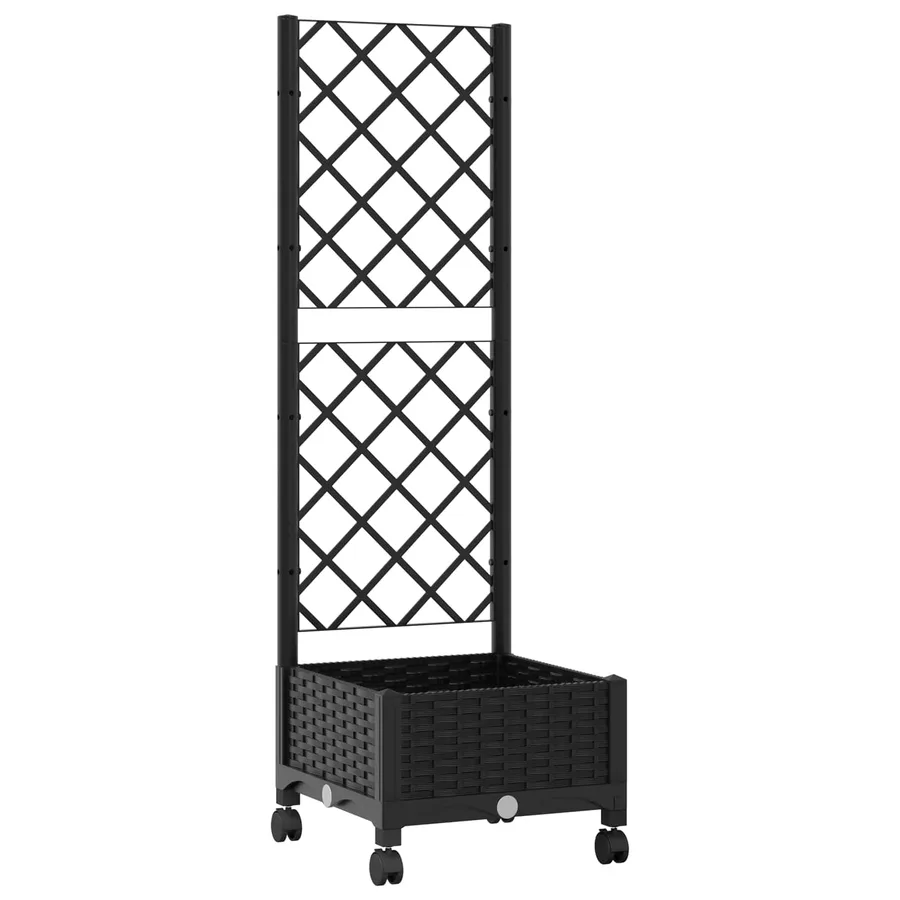 Bac de jardin avec treillis et roues Noir 40 x 40 x 131,5 cm PP - 2