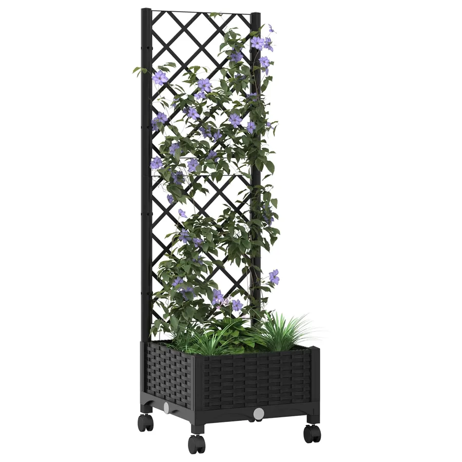 Bac de jardin avec treillis et roues Noir 40 x 40 x 131,5 cm PP - 3