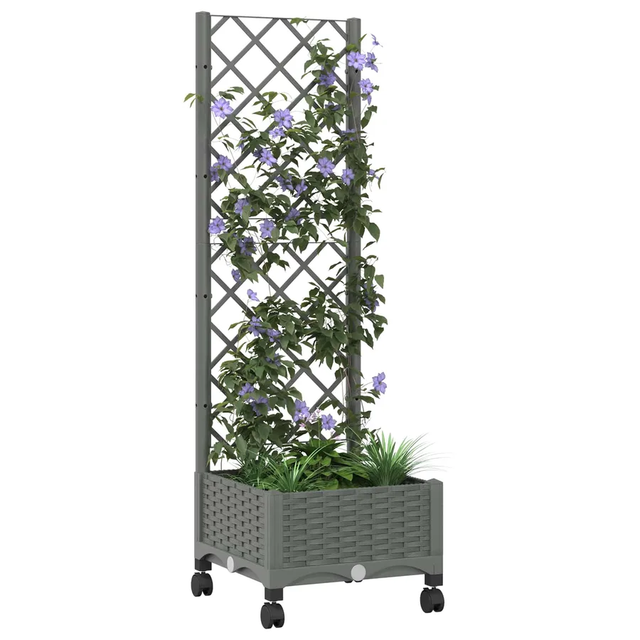 Bac de jardin avec treillis et roues Gris clair PP - 3