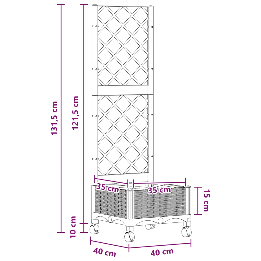 Bac de jardin avec treillis et roues Gris clair PP - 8