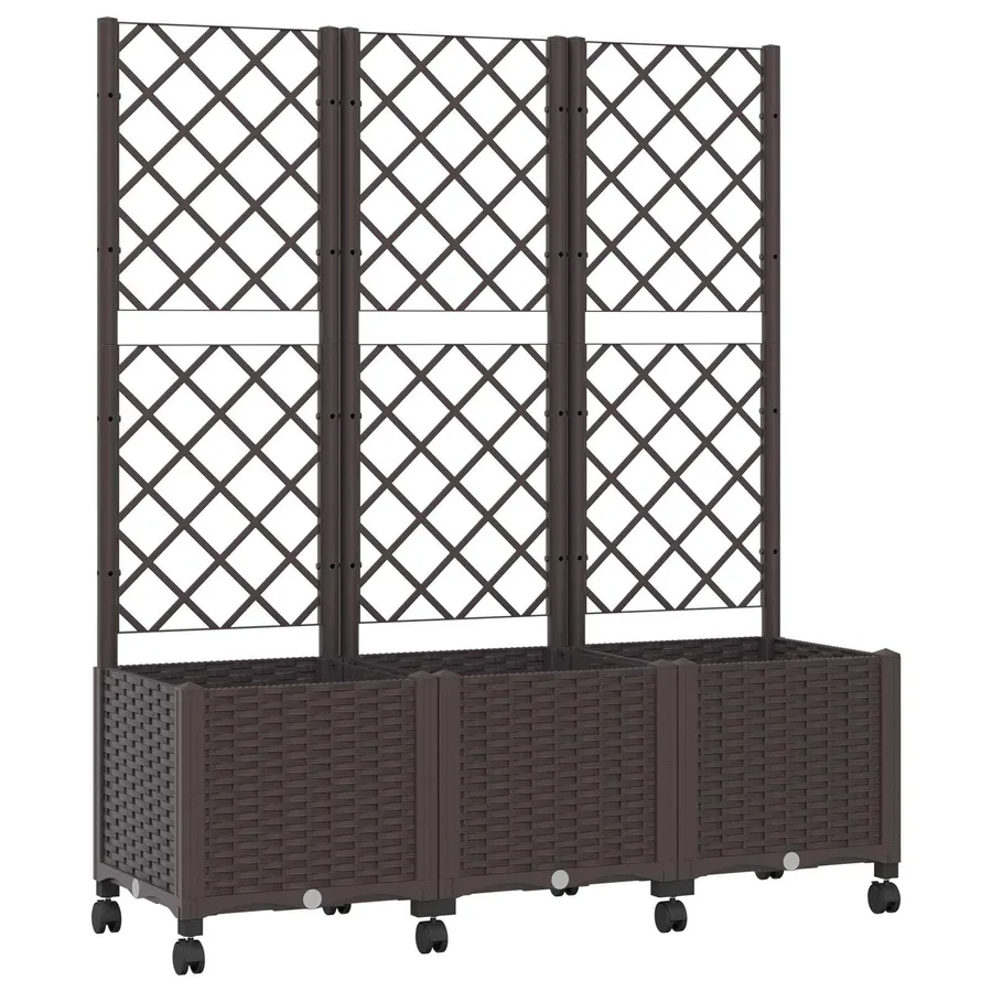 Bac de jardin avec treillis et roues Marron 120 x 40 x 146 cm - 2