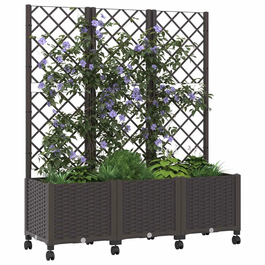 Bac de jardin avec treillis et roues Marron 120 x 40 x 146 cm - 3