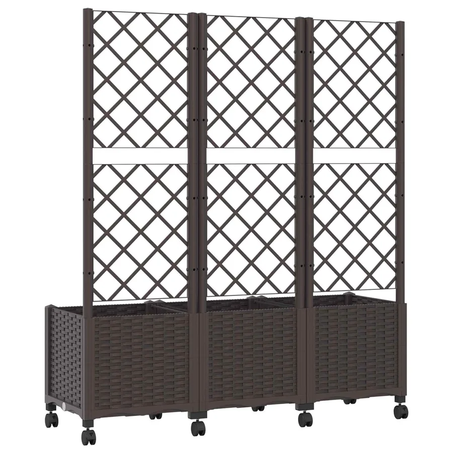 Bac de jardin avec treillis et roues Marron 120 x 40 x 146 cm - 5
