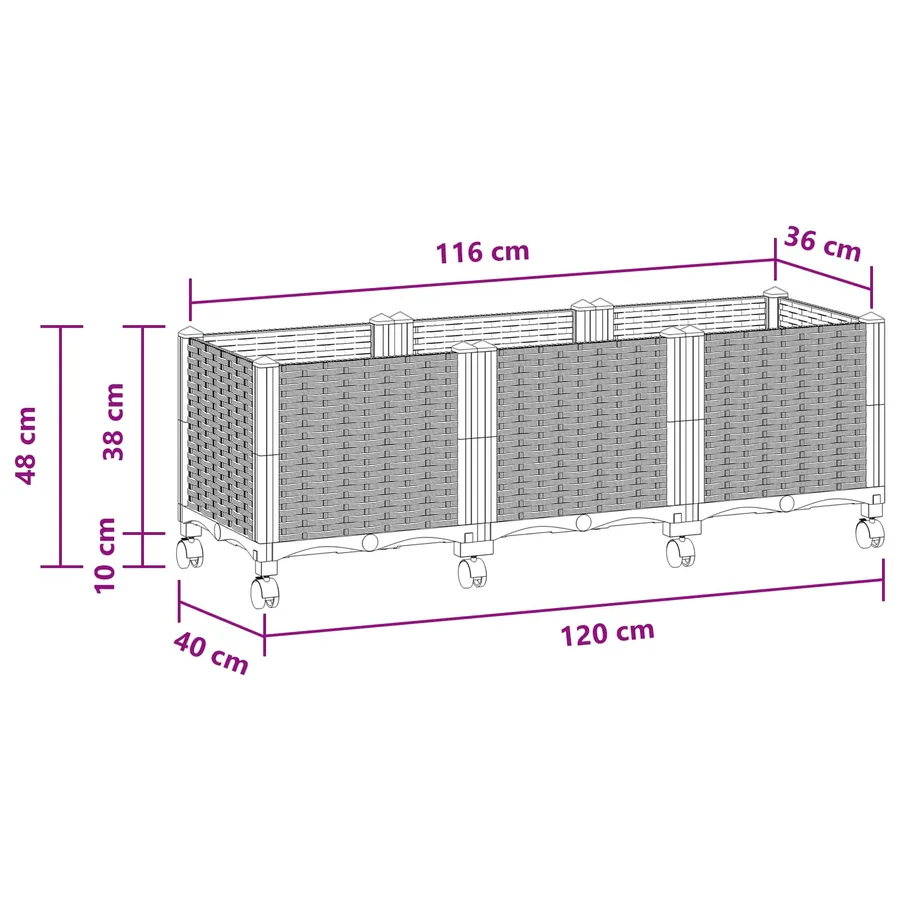 Jardinière avec Roues Gris clair 120 x 40 x 48 cm PP - 8