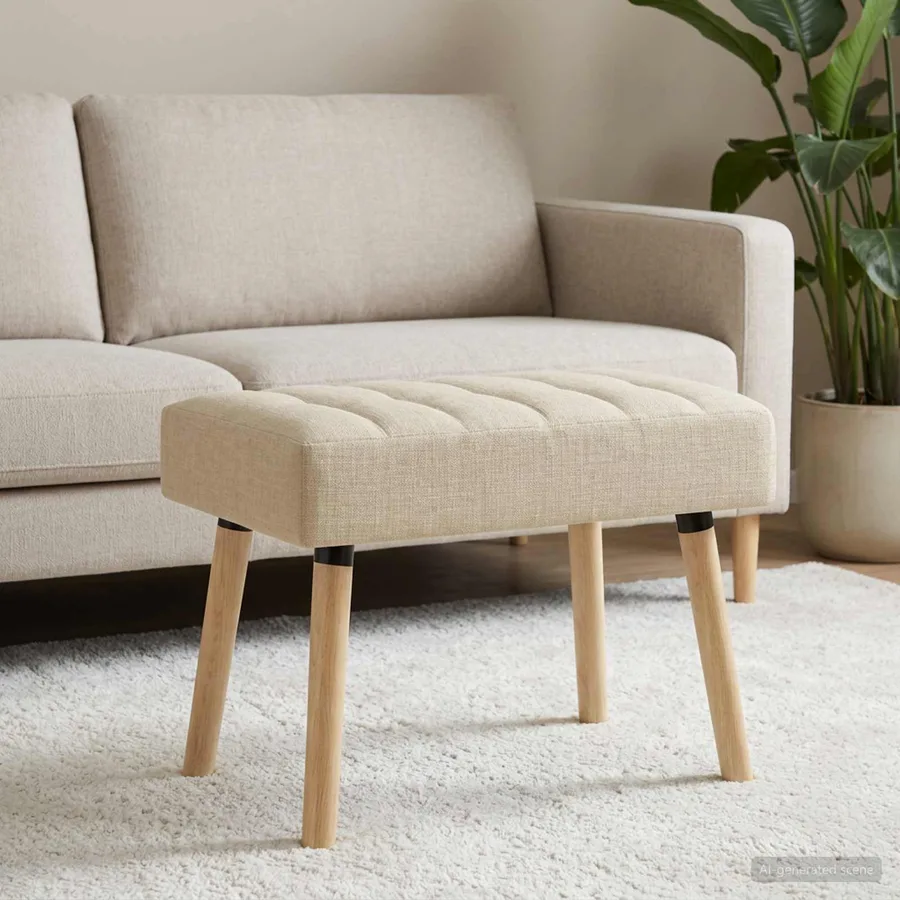 Banc capitonné canal Crème 60 x 40 x 45 cm Tissu - 4