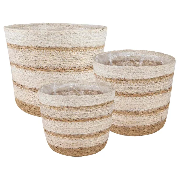 Paniers à plantes en herbe de mer 3 pcs Naturel, Blanc et Beige