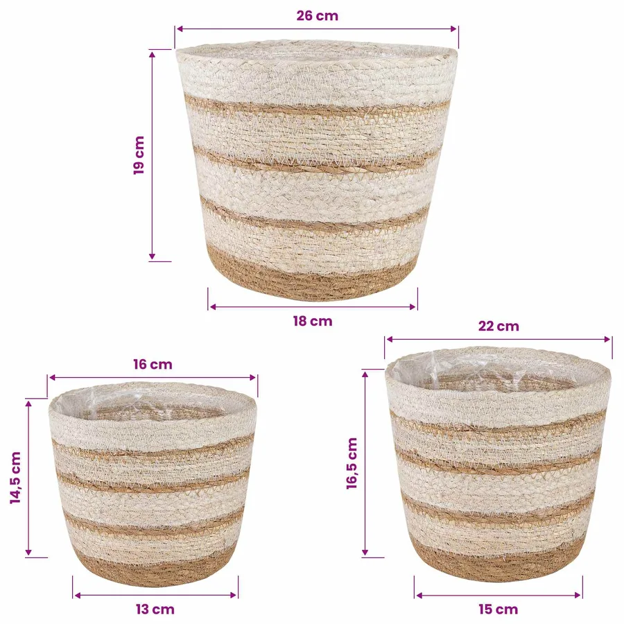 Paniers à plantes en herbe de mer 3 pcs Naturel, Blanc et Beige - 7