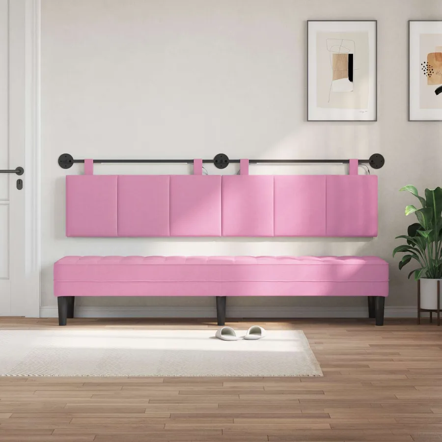 Tête de lit suspendue Avec lumière LED Rose Tissu - 3