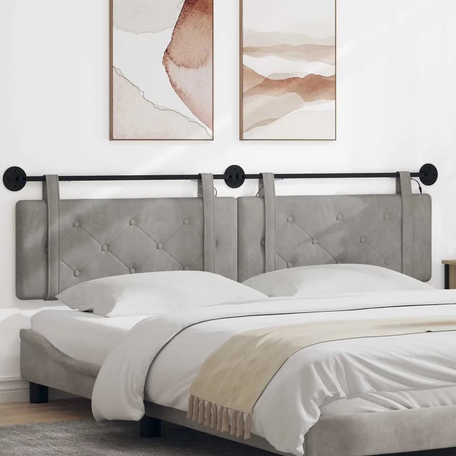 Tête de lit suspendue Avec lumière LED Gris clair Velours