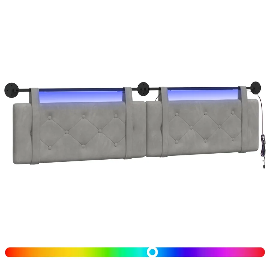 Tête de lit suspendue Avec lumière LED Gris clair Velours - 2