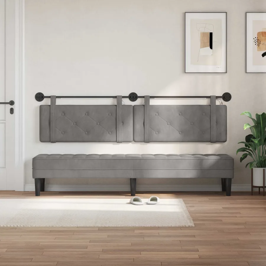 Tête de lit suspendue Avec lumière LED Gris clair Velours - 3