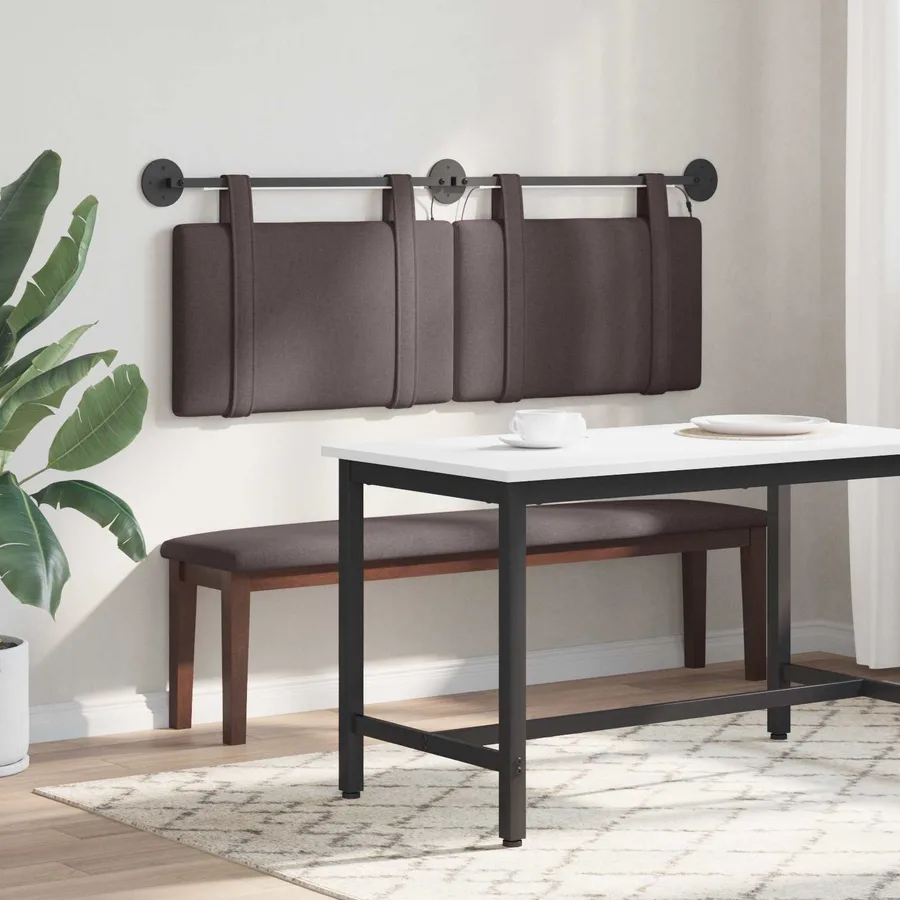 Tête de lit suspendue Avec lumière LED Marron foncé Tissu - 4