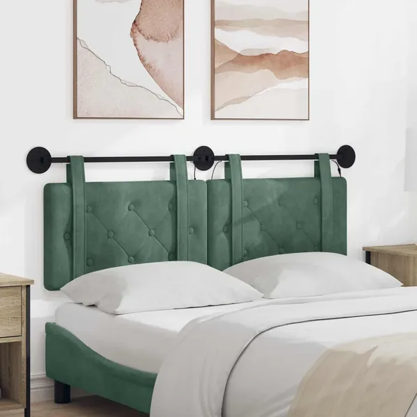 Tête de lit suspendue Avec lumière LED Vert Mer Velours