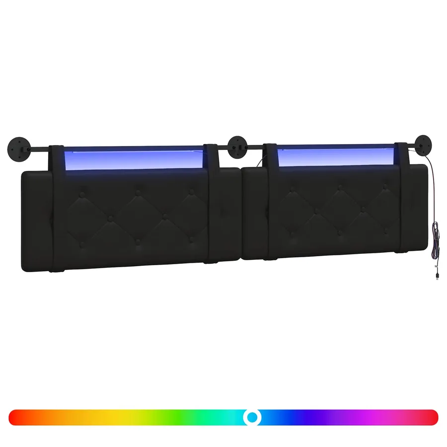 Tête de lit suspendue Avec lumière LED Noir Simili cuir - 2