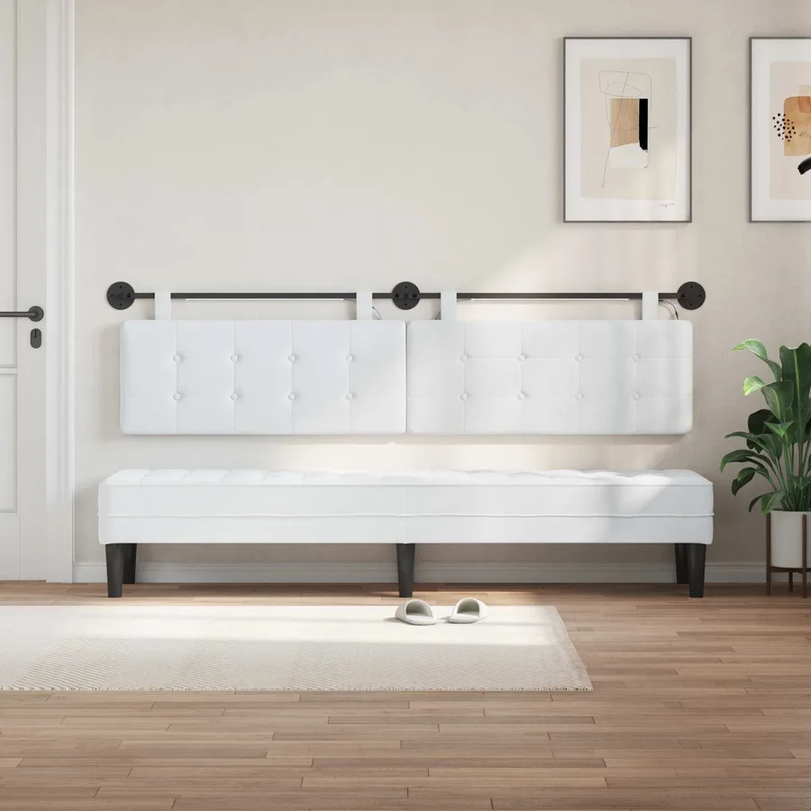 Tête de lit suspendue Avec lumière LED Blanc Tissu - 3