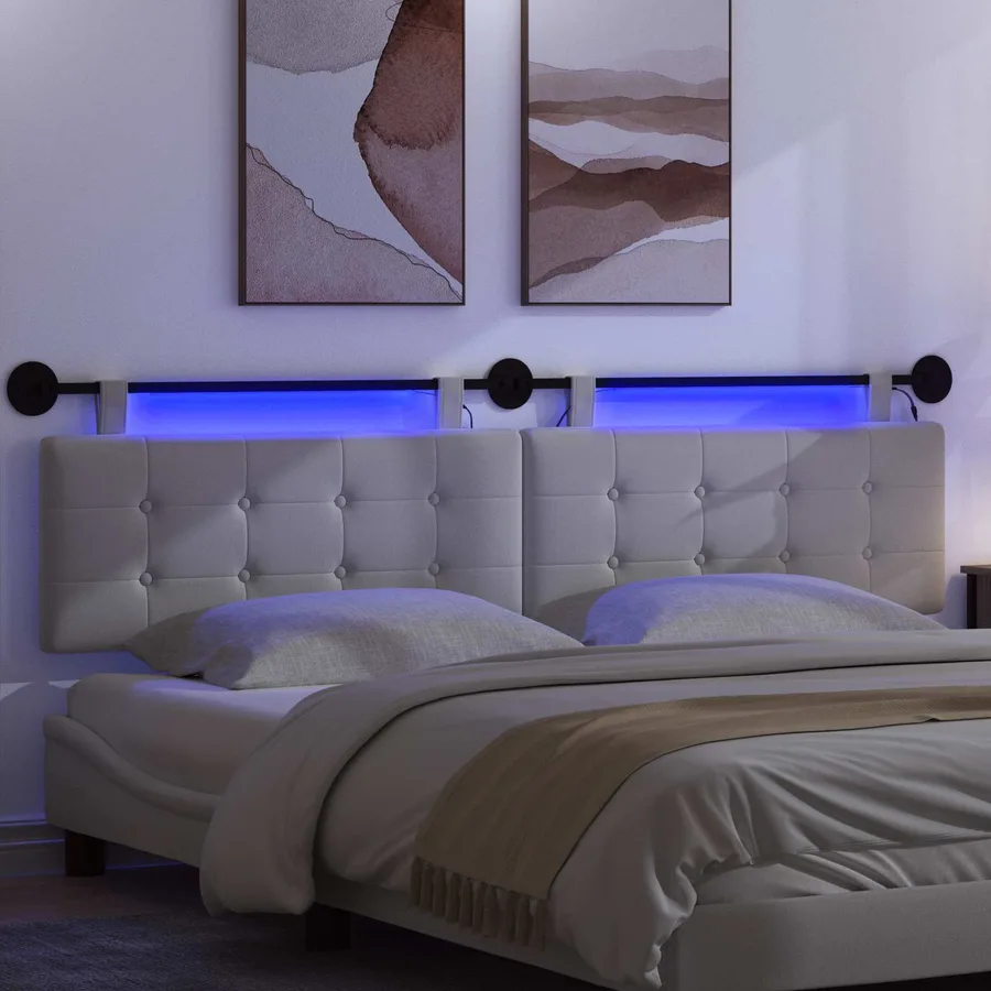 Tête de lit suspendue Avec lumière LED Blanc Tissu - 5