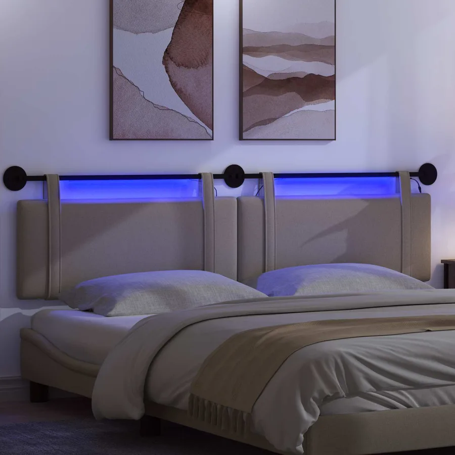 Tête de lit suspendue Avec lumière LED Taupe Tissu - 5