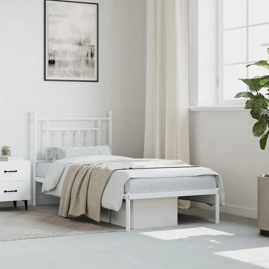 Cadre de lit métal sans matelas avec tête de lit blanc 80x200cm - 4