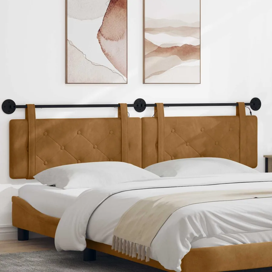 Tête de lit suspendue Avec lumière LED Marron Velours