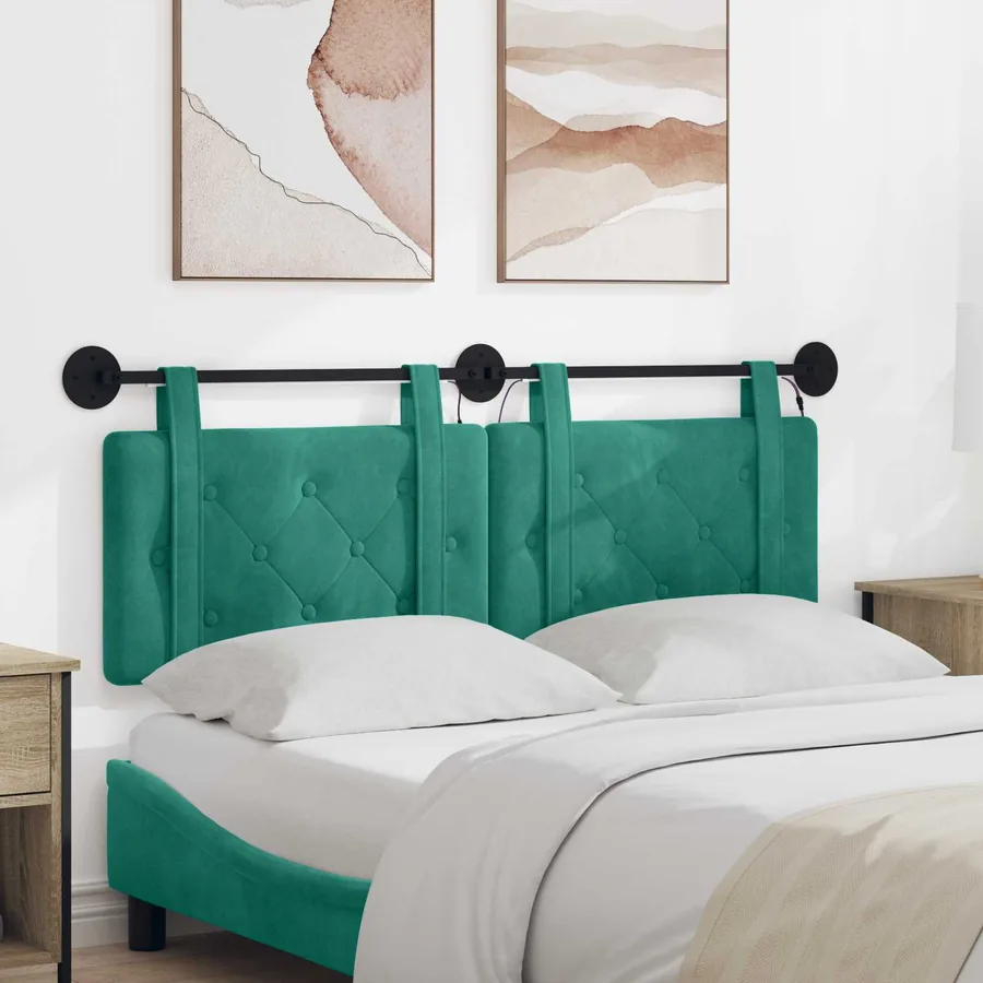 Tête de lit suspendue Avec lumière LED Turquoise Velours