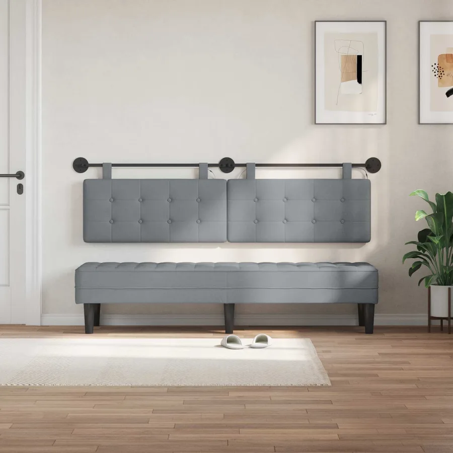 Tête de lit suspendue Avec lumière LED Gris clair Tissu - 3